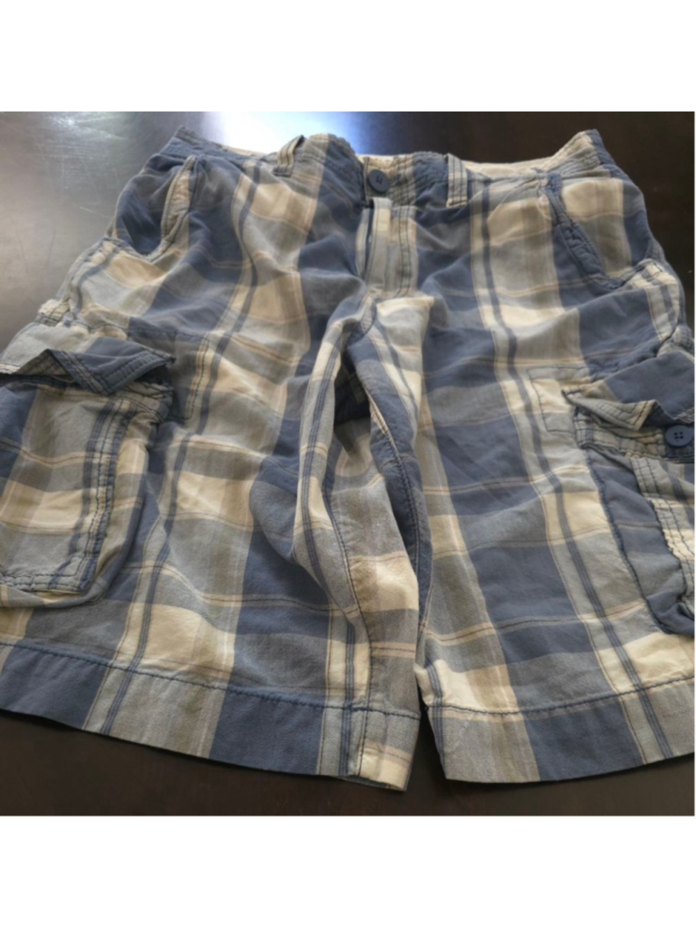 Vintage Y2K Urban Pipeline Blue Plaid Cargo Skater Shorts Waist 32
